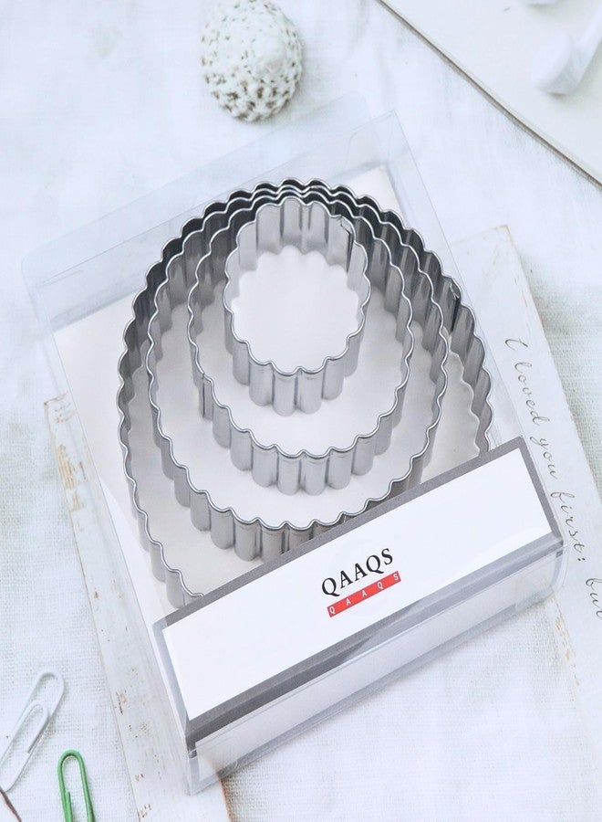 QAAQS Fluted Round Cookie Cutter Set - 5 Inch, 4 Inch, 3 Inch, 2 Inch - Large Donut Cutter Ring Scalloped Edge Wavy Circle Cookie Cutters Shapes Clay Molds - Stainless Steel - Image 4